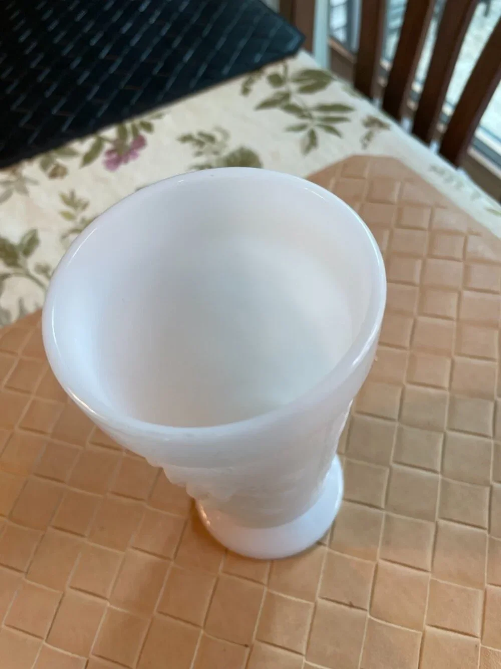 Vintage White Milk Glass Vase with Grape Design 5 3/4